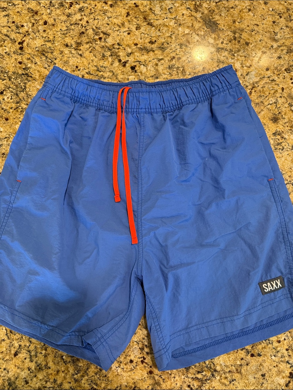 Saxx Royal Blue Swim Trunks with Coral Red Drawstring